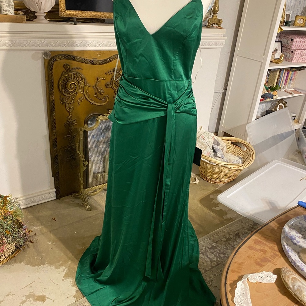 Lulu's Green Ruched Maxi Gown backless